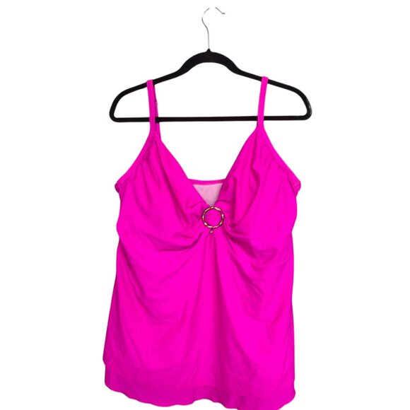 Island Escape Woman Hot Pink Adjustable Strap Tankini Top Plus Size 24W - Picture 1 of 4